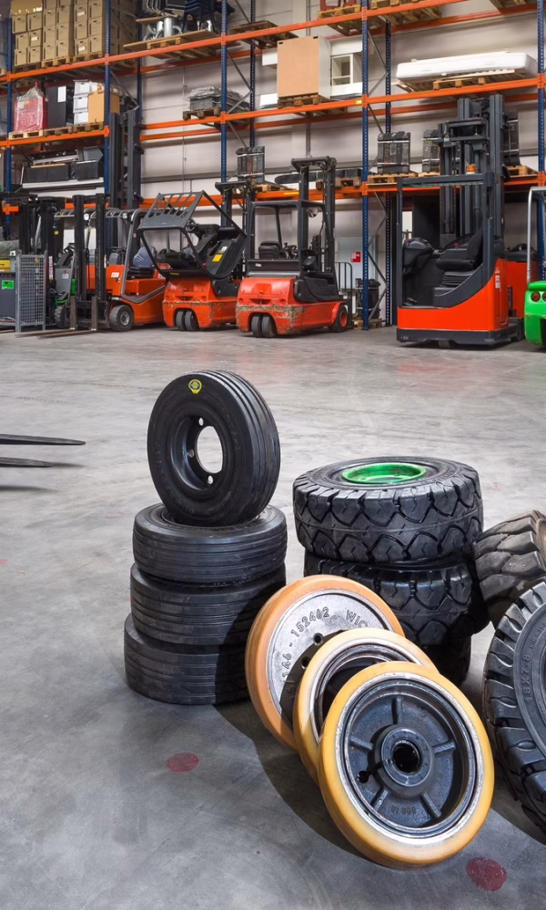 Forklift tires in warehouse